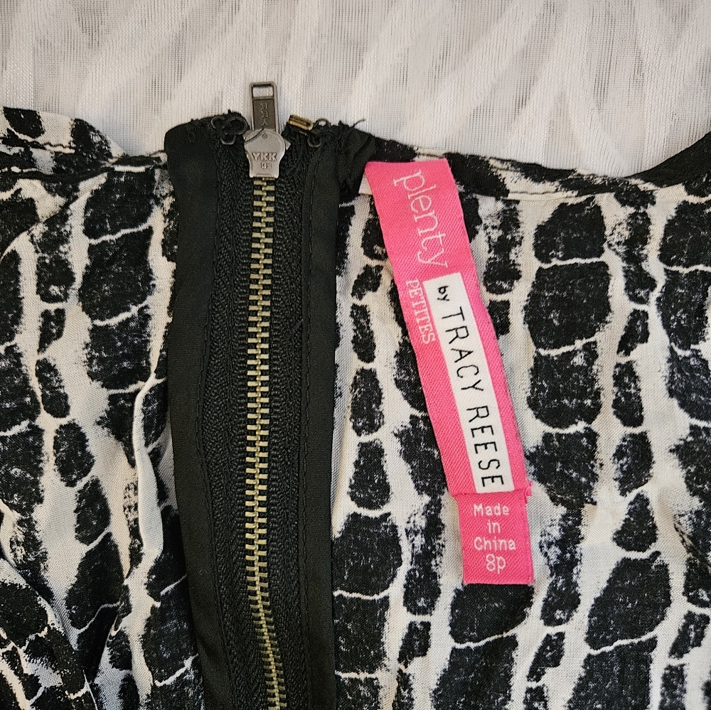 Plenty by Tracy Reese | Drop Waist Black & White Mini Dress | Size 8P - Picture 5 of 8
